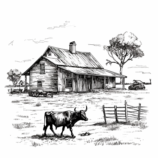 texas ranch, black ink, vector isolated on white