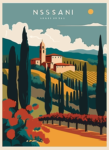 tuscany travel poster, Vector flat illustration