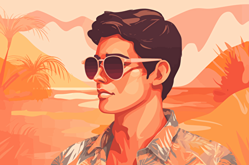 Vector image of a guy wearing shades, summer themed wallpaper, warm pastel colors, concept art,