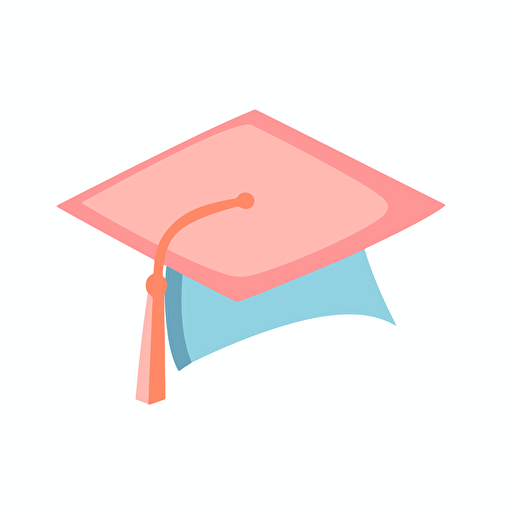 graduation cap, pastel, simple vector style, behance no outline, white background