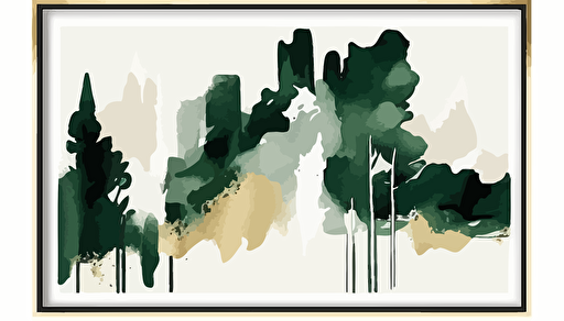 forest green and beige watercolour abstract art, Minimalist, vector, contour