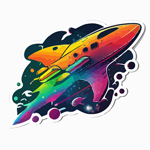 Space galaxy spaceship colorful sticker vector contour design white background