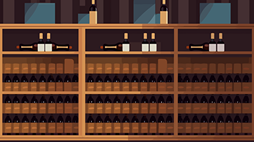 Slack like visualization of a small basement wine cellar with wooden cabinets along one wall wine rack are floor to ceiling with bottles held horizontally racks are back. Wooden boxes filled with wine bottles can be found in the wine rack.
