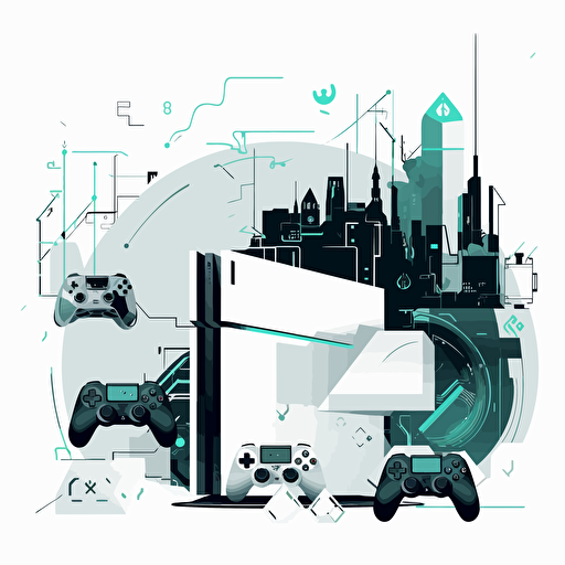 2D vector Gaming with Playstation and Xbox in minimalism cyberpunk style. Background white