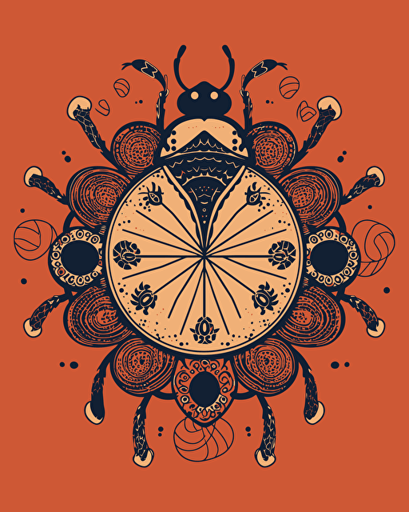 mandala ladybug, retro aesthetics, minimalistic, vector image, sticker design, pantone colors