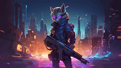 anthropomorphic futuristic alien Space Cat dressed in sophisticated sci-fi battle gear with laser sword exploring a mysterious planet, surrounded by ancient ruins with a space ship behind in the distance::5 cartoon style::4 vivid palette, vector art, defined thick black edges, high-quality, unique, futuristic, attention to detail, blue and purple backlit::3