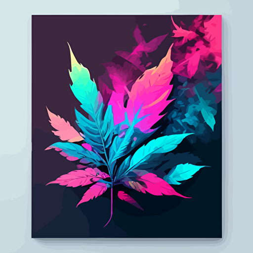 weed, smoking , foggy vector vibrant pink and blue leaf art