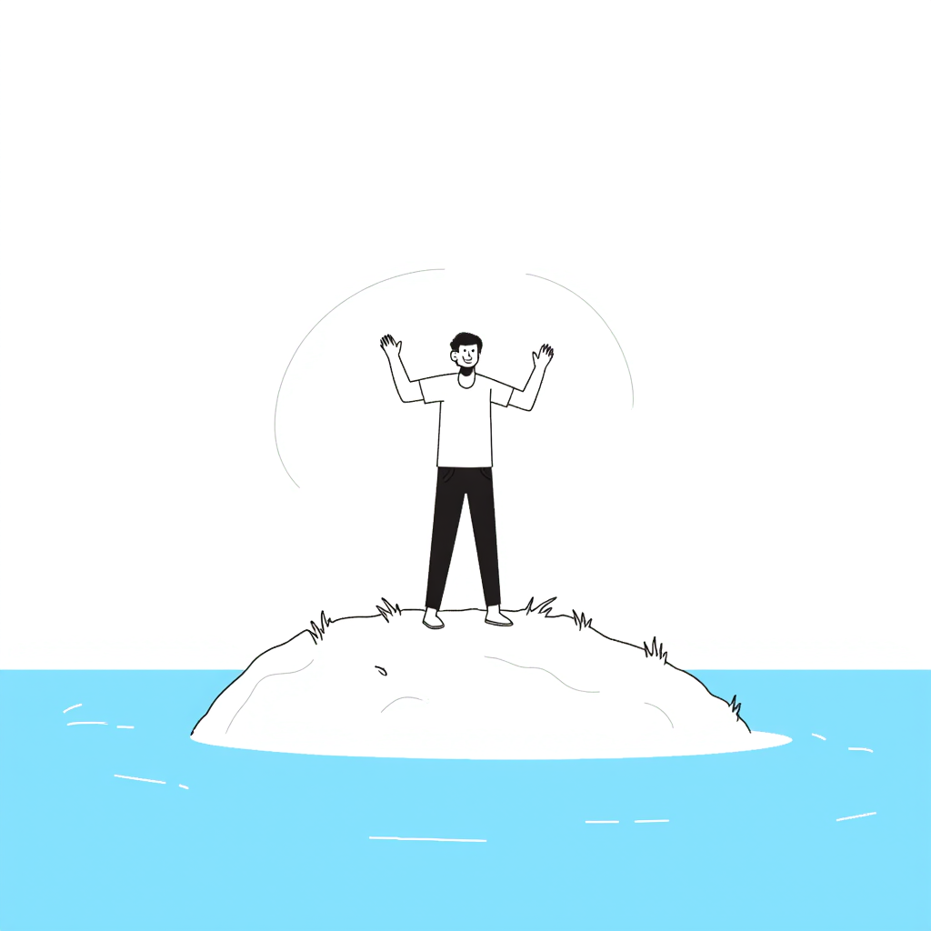 a person stranded on a desert island