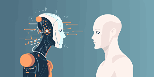 man and humanoid robot having friendly chat, vector art