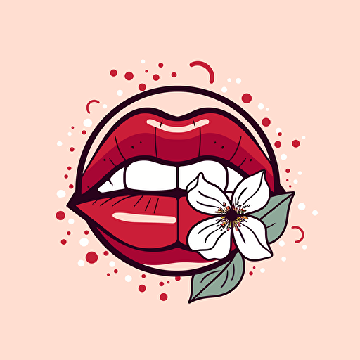 Vector illustration floral lips illustration, in the style of patrick caulfield, muted colors, simple line drawings, bill traylor, pseudo, nostalgic, hinchel or sticker white bakcground