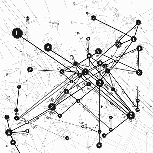 Plot "map with the route from point A to point B?", illustration, black and white vector style, business coaching context