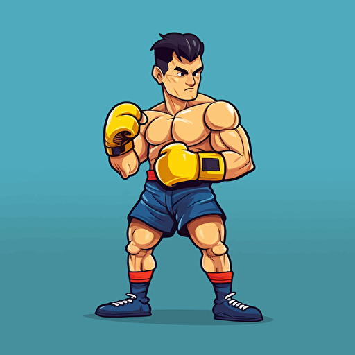 muay thai fighter, simple vector, fight, sixpack, boxing gloves, cartoon style