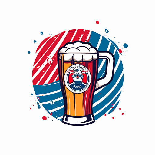 soccer logo club with soccer ball and glass of beer, red and blue stripes, modern, white background, vector.