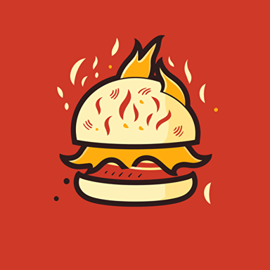 logo for buerger fast food on fire, retro, vector flat, PNG, SVG, flat shading, solid background, mascot, logo, vector illustration, masterwork, 2D, simple, illustrator