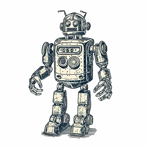 1950’s style robot, sticker, vector, monochromatic