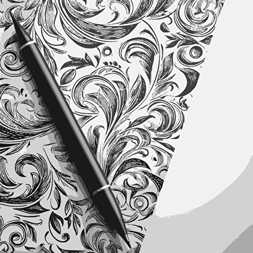 a sheet of multiple black pen on white paper, flat vector, page break ornaments, flourishes