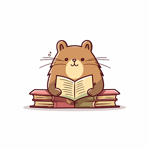capibara learning from book pusheen vector style white background