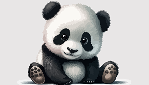 Vector style, cute friendly baby panda smiling, white background