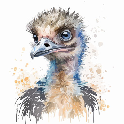 baby watercolor ostrich vector,comic style, white background