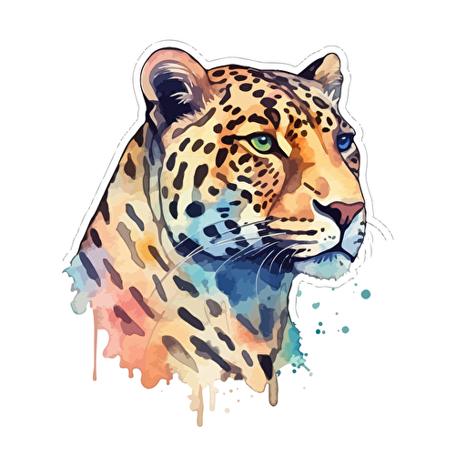Watercolor vector illustration leopard muted colors sticker white background