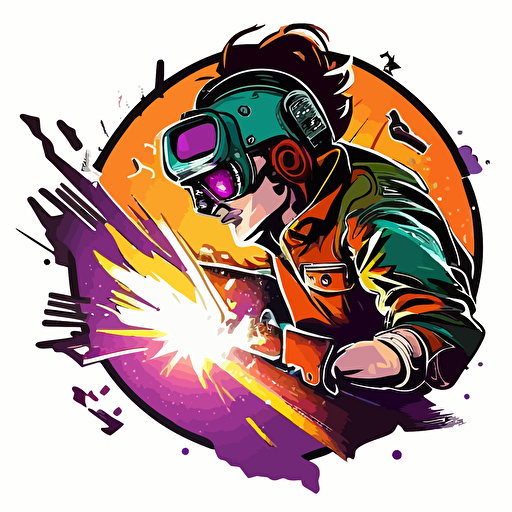 welder , Sticker, Exhilarated, Tertiary Color, Pop Art, Contour, Vector, White Background, Detailed