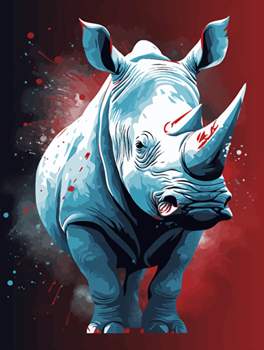 vector art of a rhino, red, white and turquoise lighting, 300 dpi,