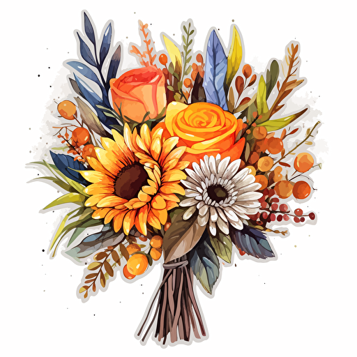 watercolor vector illustration boho fall bouquet sticker white background