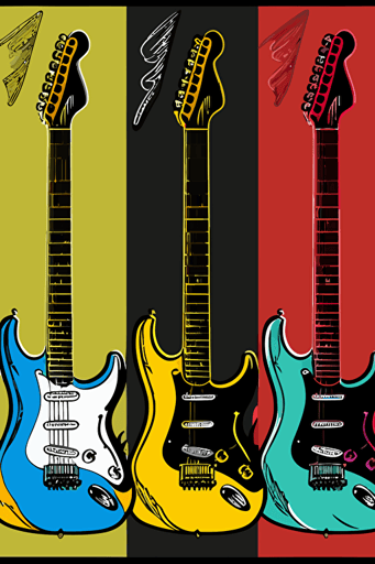 full size electric guitar, vector art, black outline, 3 colors colors,