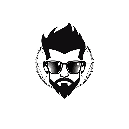 Hacker Logo with pair of optic glasses, vector, flad 2d, black, white background Minimalist