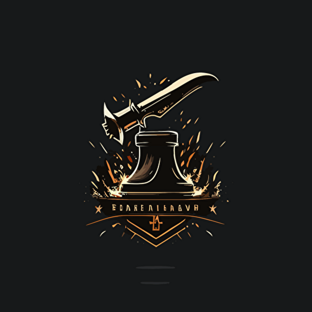 a traditional forging anvil with fire and sparks, minimalistic, vector logo, company logo, professional