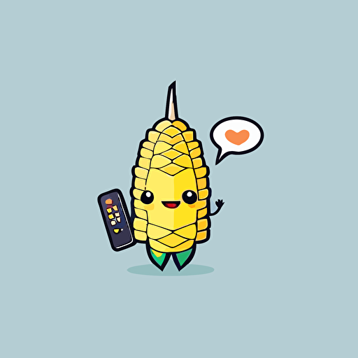 minimalistic flat vector logo of a futuristic cute cartoon corn holding a smartphone