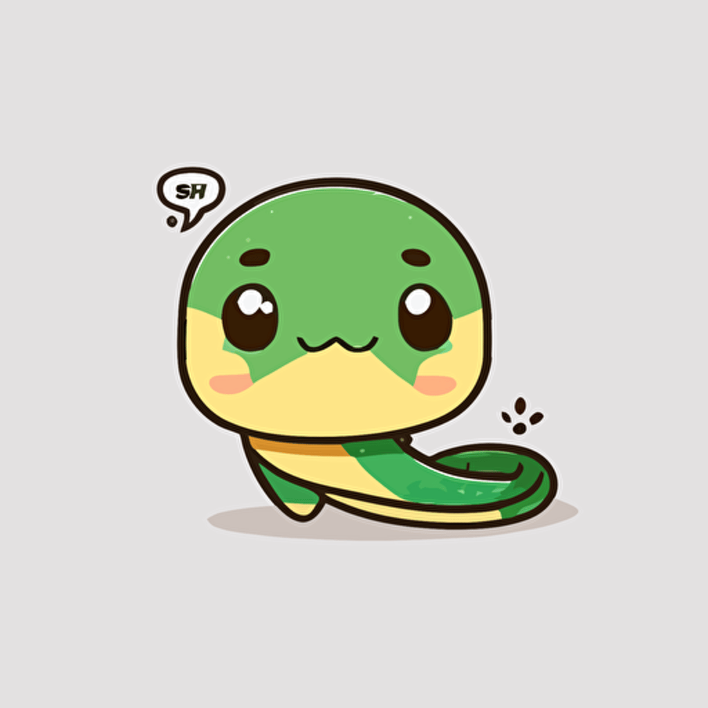 cute snake kawaii style, vector, white background, cute facial expression