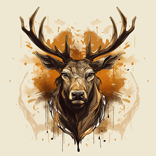 elk with one antler like a unicorn, open mouth, black and white vector illustration, simple ::vector style