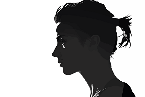 silhouete of a brave female athlete face, vector style, white background