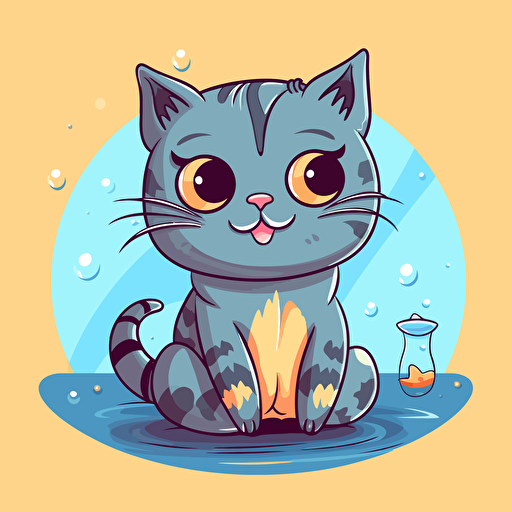 cute cat eating fish, in Cartoon Style, vector