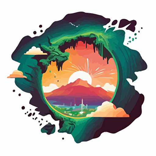 fun vector art, island of taiwan emerging out of a wormhole