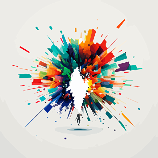 abstract geometric figurs as vector illustration in a colourful rainbow explosion on white background.
