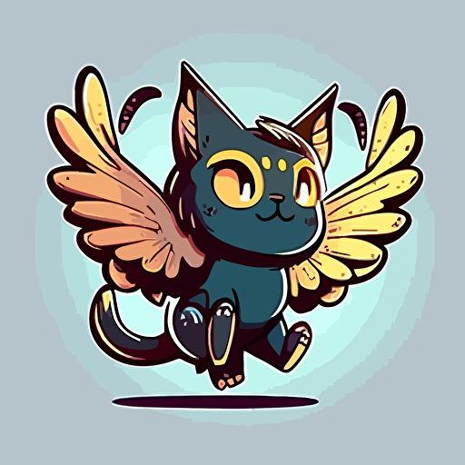 Simplified representation. funny cat with wings. caricature 2D. vector art style. anime emoji