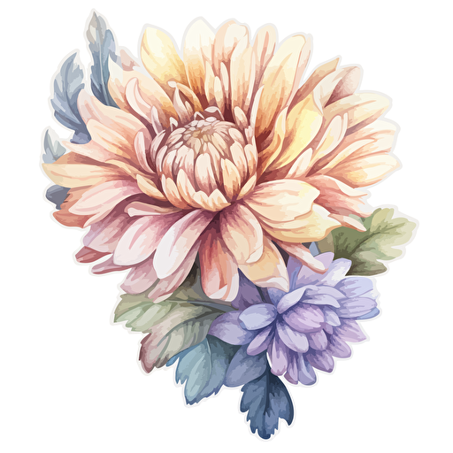 watercolor vector illustration boho chrysanthemum sticker white background