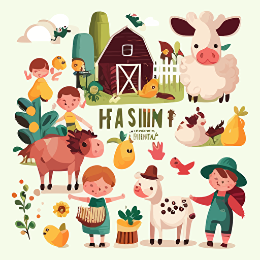kids farm clipart set vector high resulotion