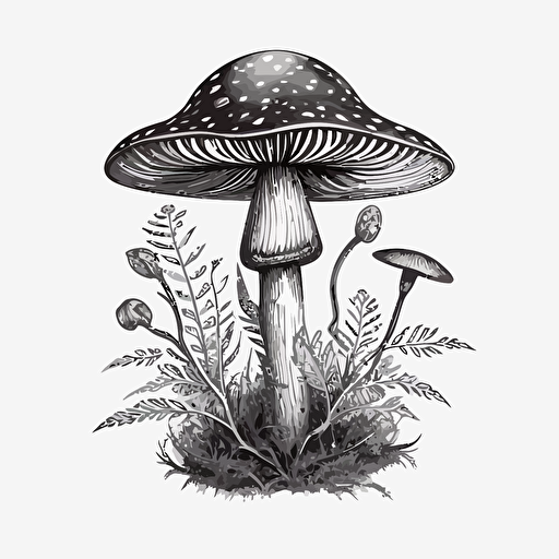 black and white vector drawing of a mushroom