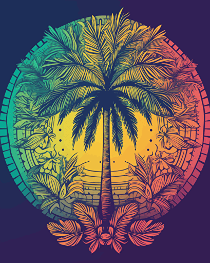 mandala palm tree, retro aesthetics, vector image, sticker design, pantone colors
