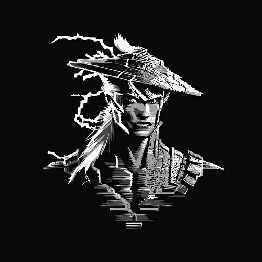 16bit mortal kombat raiden white on black background, no shading, 2D, vector, 3:4