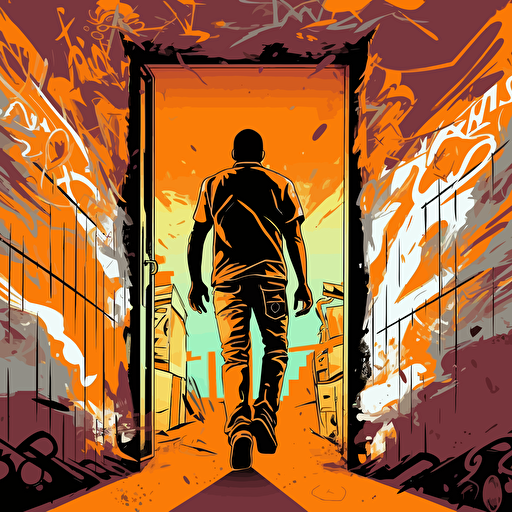 a vector image of a man leaving prison, graffiti style