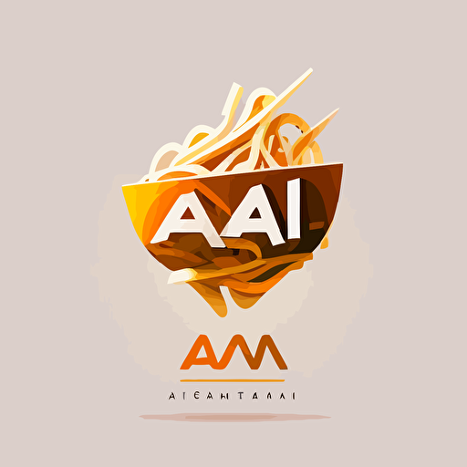 abstract logo, combination mark logo, text is “AiZ”, a bowl of ramen with meat and vegetables, looks delicious, geometric type for modern logo, vector, simple, flat, plain,smooth, low detail, minimal, white background
