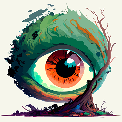 giant eyeball by glen keane, 2d vector art, flat colors, comic book style