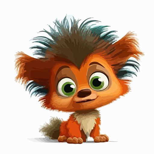 A saturated colorfull baby fur avatar, goofy looking, smiling, white background, vector art , pixar style