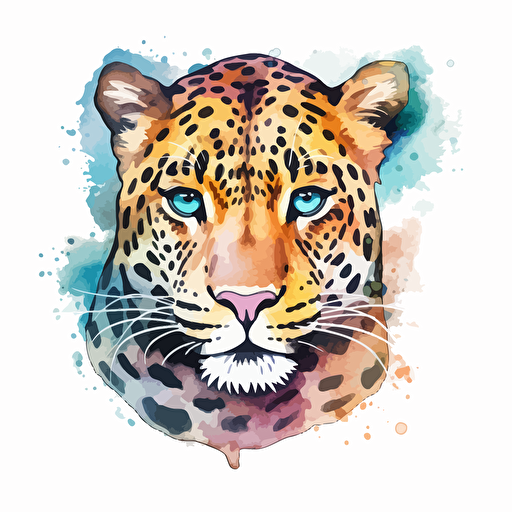 Watercolor vector illustration leopard muted colors sticker white background