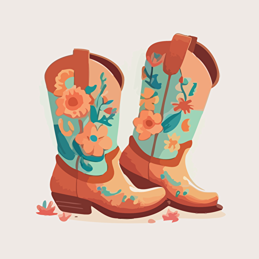 bright colored cute cowgirl boots in cartoon style drawing on a white background flat vector drawing