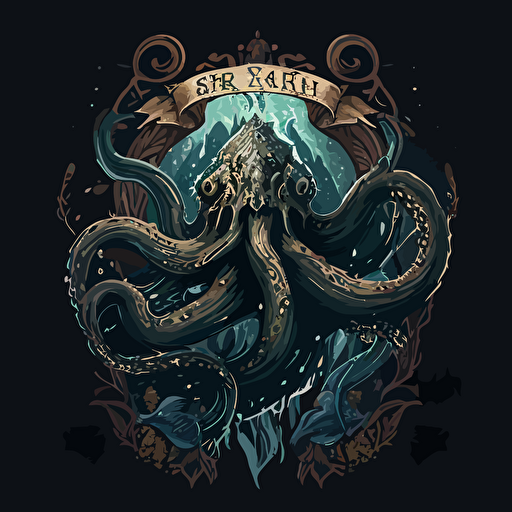 a kraken, 2d vector art emblem